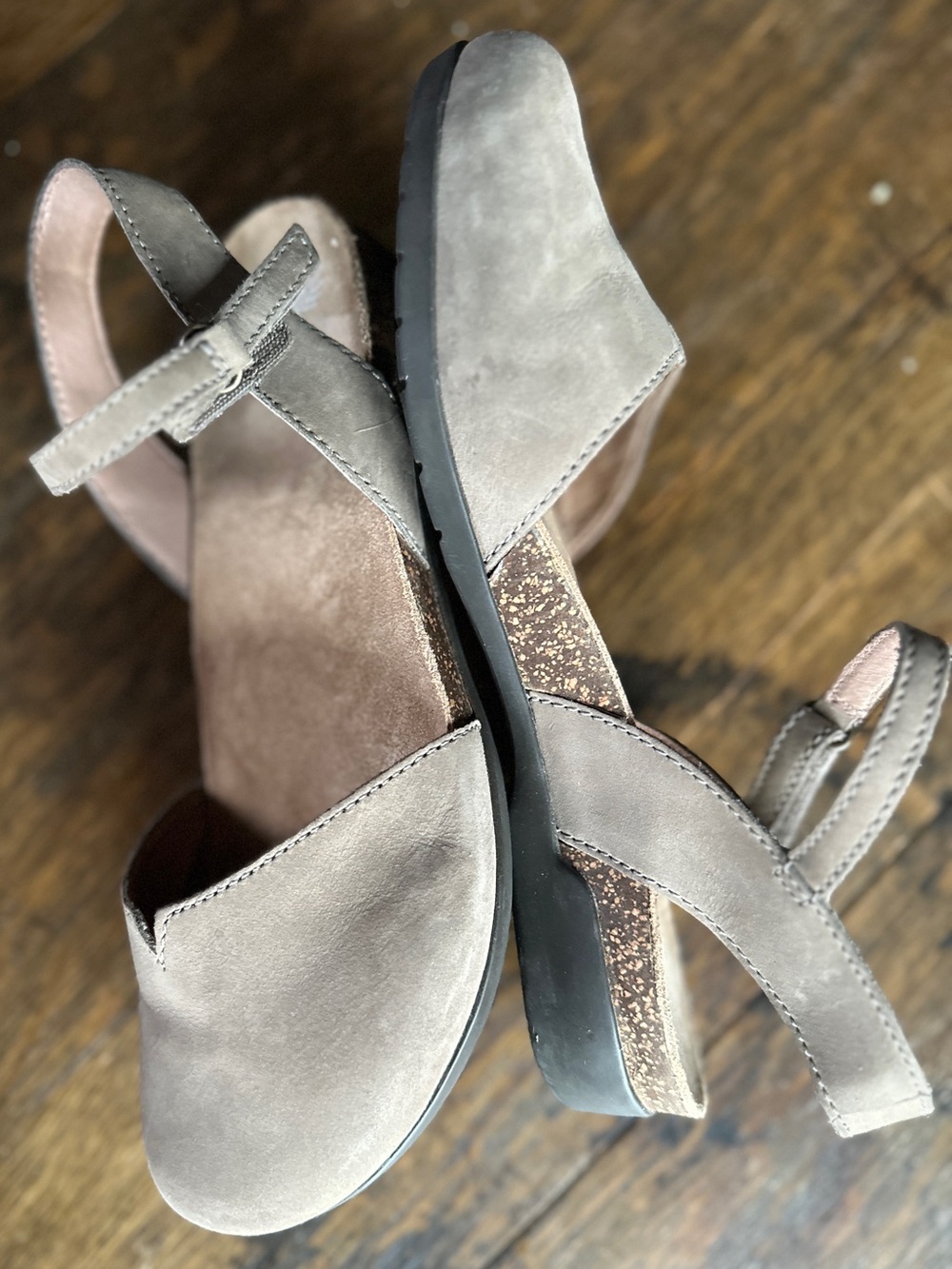 Dansko Rowan Taupe Milled Nubuck Comfort Wedge Sandals | 37 (US 6.5-7)